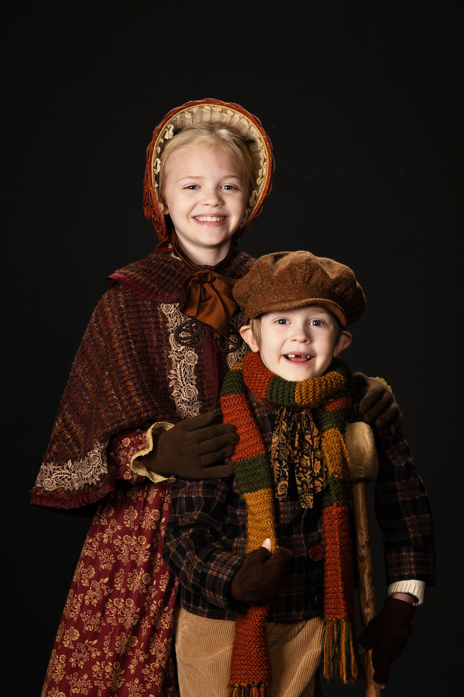 Emberlynn Wood, 9, plays Emma Cratchit, and her brother Cullen, 5, makes his debut as Tiny Tim in Dickens’ “A Christmas Carol” at the Alliance Theatre. Emberlynn also will double as Fred, Scrooge’s nephew, as a child. 