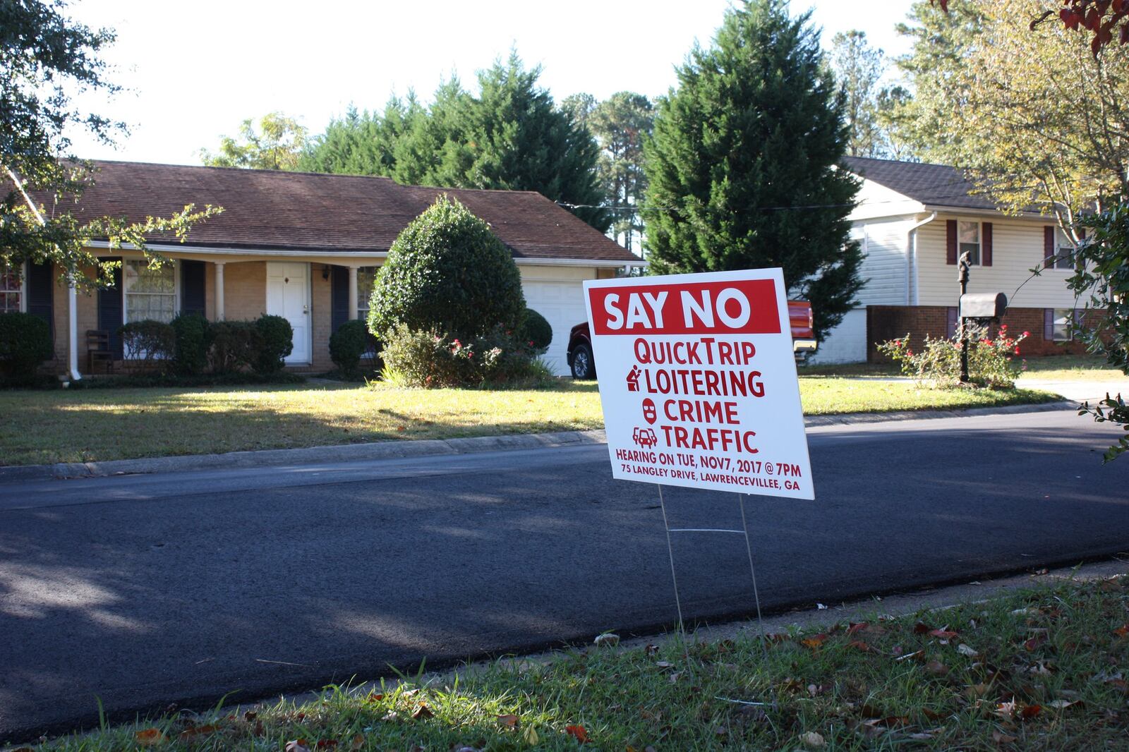 Residents of a 300-home Norcross neighborhood off Jimmy Carter Boulevard are organizing to block a massive new QuikTrip gas station at Hayes Drive and Joseph Way. The gas station has approval from county planning staff despite a land-use study that recommends against it. CHRIS JOYNER / CJOYNER@AJC.COM