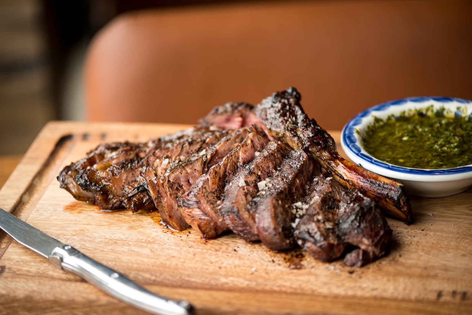 Rib-Eye with cilantro chimichurri. Photo credit- Mia Yakel.