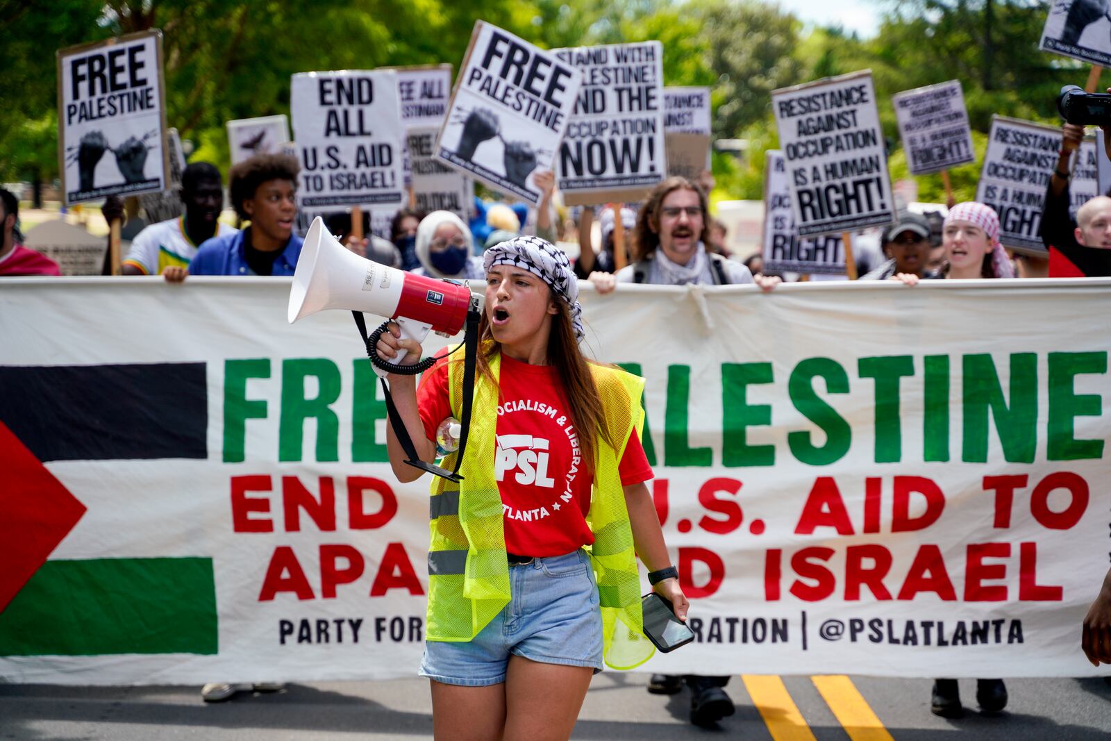 Kennesaw State University students march on Wednesday.