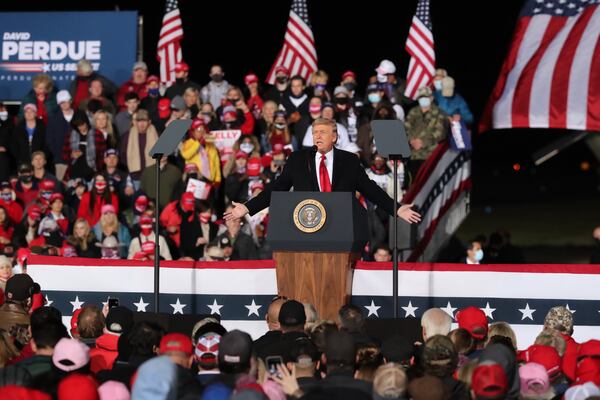 Then-President Donald Trump, shown at a rally last month in Dalton, made numerous allegations of election fraud in Georgia but never proved any of them. (Curtis Compton / Curtis.Compton@ajc.com)  