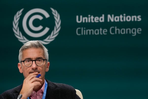 Principal advisor for climate at the European Commission Jacob Werksman attends a news conference at the COP29 U.N. Climate Summit, Thursday, Nov. 14, 2024, in Baku, Azerbaijan. (AP Photo/Rafiq Maqbool)