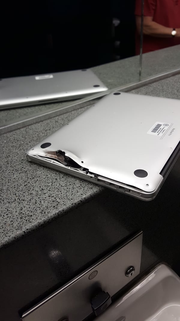 The MacBook that saved Steve Frappier’s life during the shootings at Fort Lauderdale’s airport.