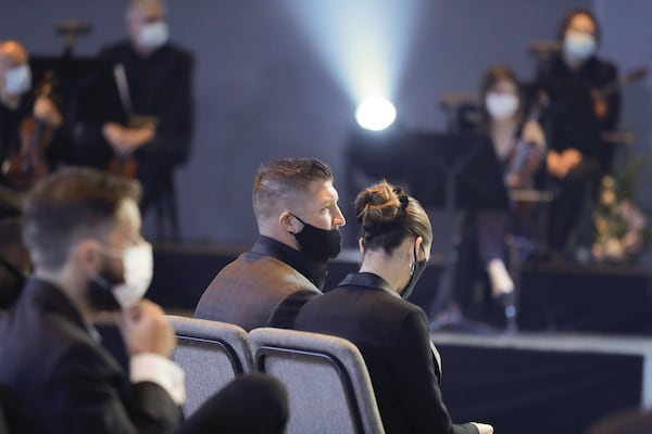 Athlete and philanthropist Tim Tebow (center) was among those attending a memorial service at Passion City Church for evangelist and Christian apologist Ravi Zacharias, Friday, May 29, 2020, in Atlanta. AP PHOTO / BRYNN ANDERSON