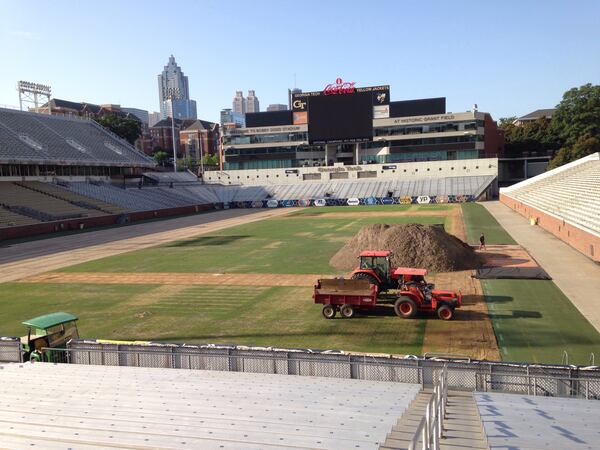 Three inches of organic material had built up under the surface of the field, making it ripe to be replaced.