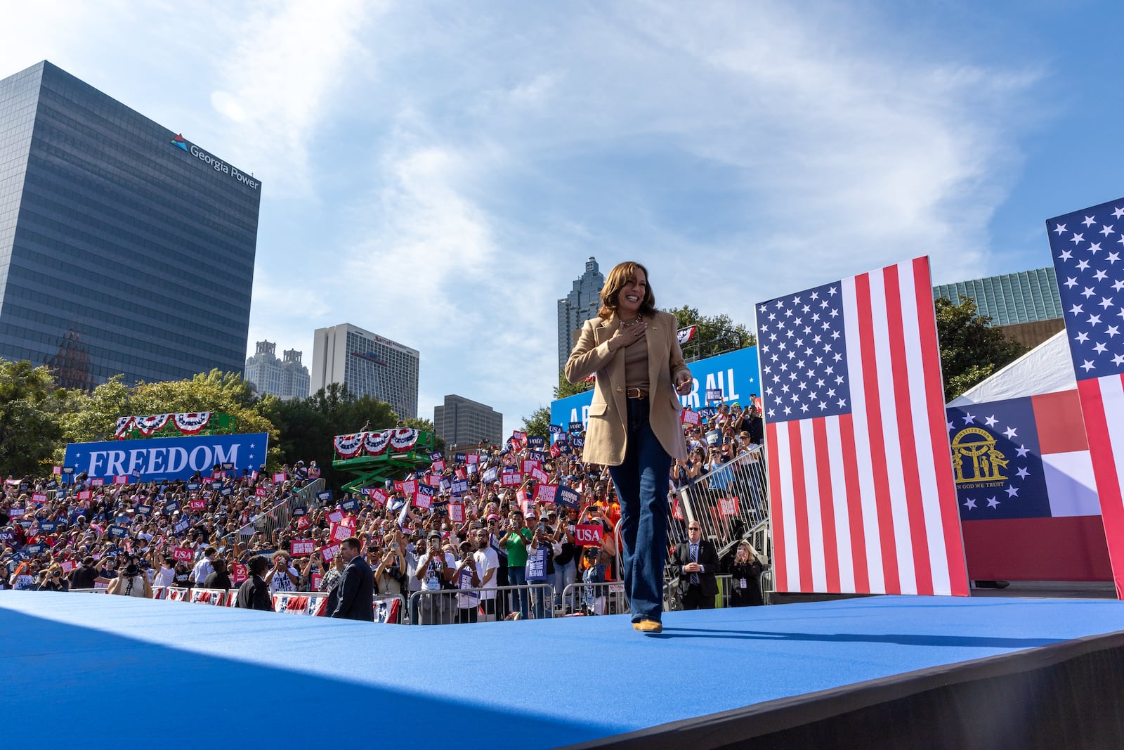 Vice President Kamala Harris campaigned in Atlanta on Saturday.