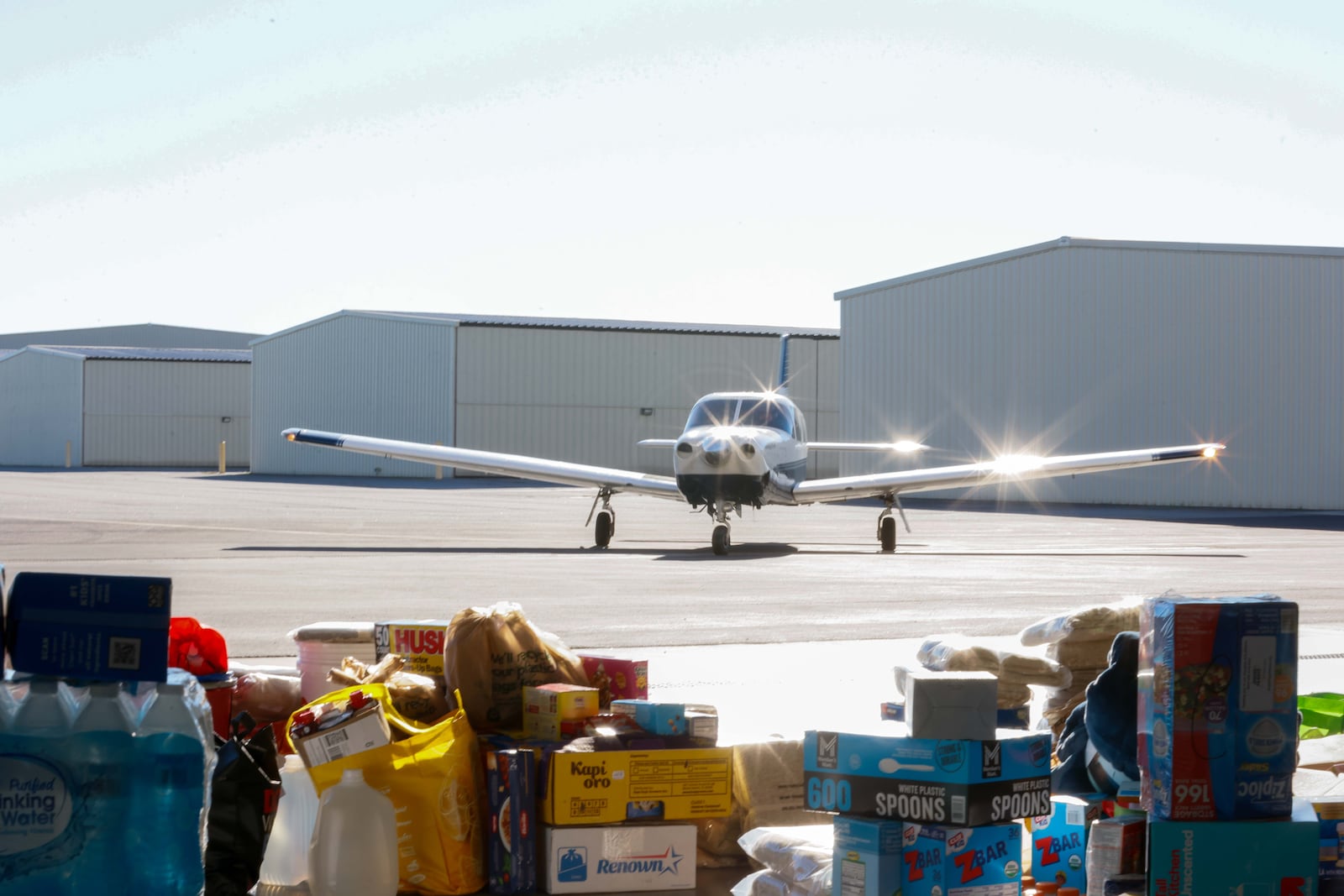 An airplane arrives at Angles Flight Soars’s hangar at DeKalb-Peachtree Airport on Thursday, October 17, 2024. Angel Flight Soars, a nonprofit organization, transports supplies to disaster zones.
(Miguel Martinez / AJC)