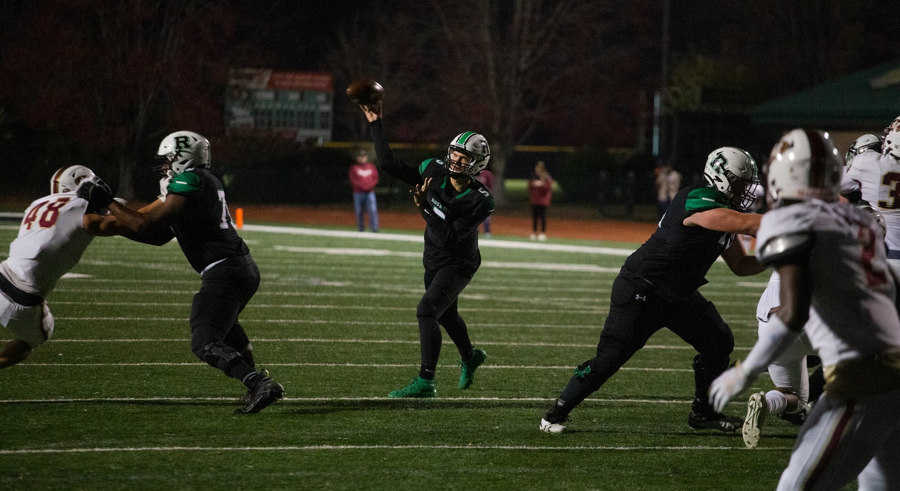 Roper, in his junior season at QB, passes the ball during the Mill Creek vs. Roswell high school football game on Friday, November 27, 2020, at Roswell High School in Roswell, Georgia. Roswell defeated Mill Creek 28-27. CHRISTINA MATACOTTA FOR THE ATLANTA JOURNAL-CONSTITUTION