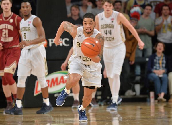  February 11, 2017 Atlanta - Georgia Tech's guard Tadric Jackson (1) brings the ball upcourt in a basketball game at McCamish Pavilion on Saturday, February 11, 2017. Georgia Tech won 65 - 54 over the Boston College. HYOSUB SHIN / HSHIN@AJC.COM