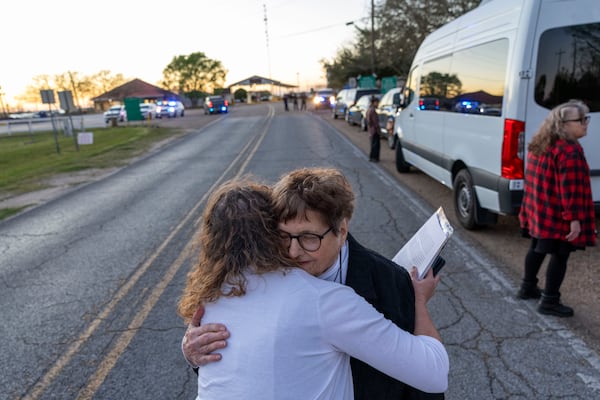 Sister Helen Prejean, a longtime anti-execution activist, stands outside the entrance to Louisiana State Penitentiary in Angola, La., moments after hearing that Jessie Hoffman, Jr., was executed Tuesday, March 18, 2025. (Chris Granger/The Times-Picayune/The New Orleans Advocate via AP)