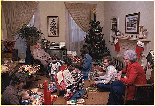 Jimmy and Rosalynn celebrate Christmas in Plains in 1978 with their extended family. Photo from National Archives.