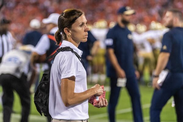 Georgia Tech assistant athletic director for student development Leah Thomas at the Yellow Jackets' game at Clemson August 29, 2019. (Danny Karnik/Georgia Tech Athletics)