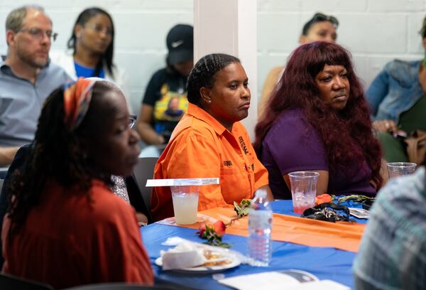 Mothers Against Gang Violence hold a meeting to speak about outreach and reducing crime in the community. Wednesday, September 4, 2024 (Ben Hendren for the Atlanta Journal-Constitution)