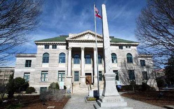  A view of the historic courthouse in downtown Decatur and the Confederate memorial now under fire.