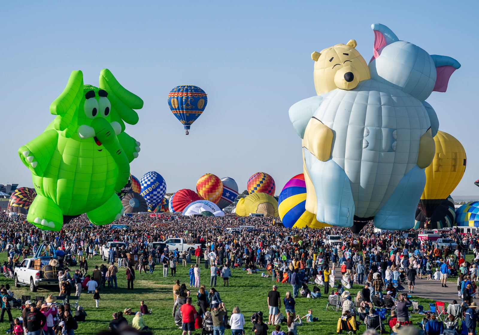 Hot air balloons take off during the mass ascension at the 52nd Albuquerque International Balloon Fiesta in Albuquerque, N.M., on Saturday, Oct. 5, 2024. (AP Photo/Roberto E. Rosales)