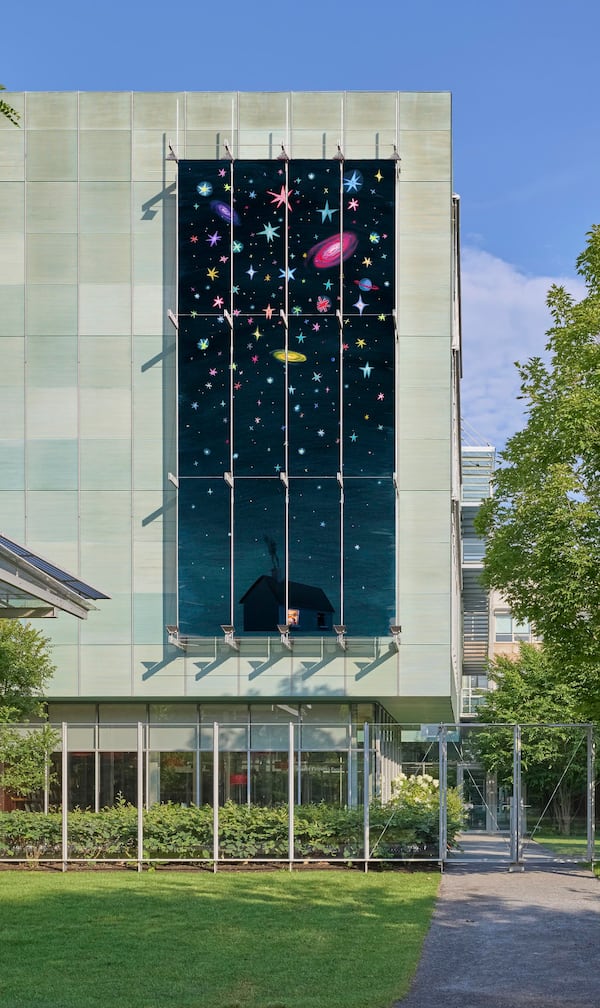 A 36-foot mural on the exterior of the Isabella Stewart Gardner Museum in Boston announces the residency of children's book author and illustrator Oliver Jeffers. Photo: Oliver Jeffers