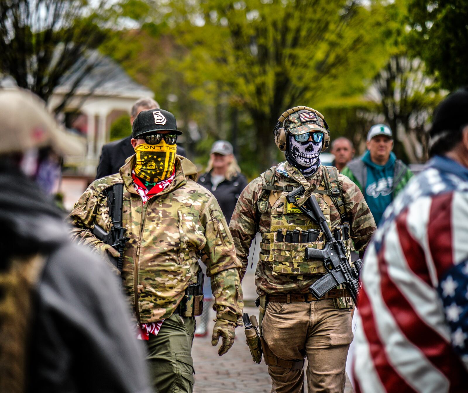 A small group of protesters turned out on Sunday, April 19, 2020, at the Cherokee County Courthouse in Canton. (Photo: Ben Hendren / Special to the AJC)