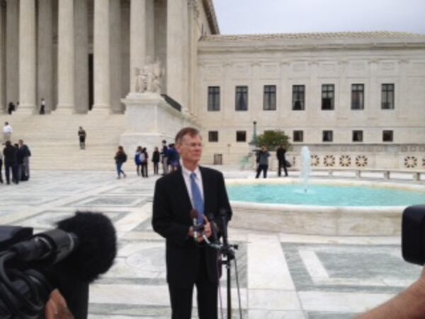 Attorney Stephen Bright outside U.S. Supreme Court after Monday's arguments.