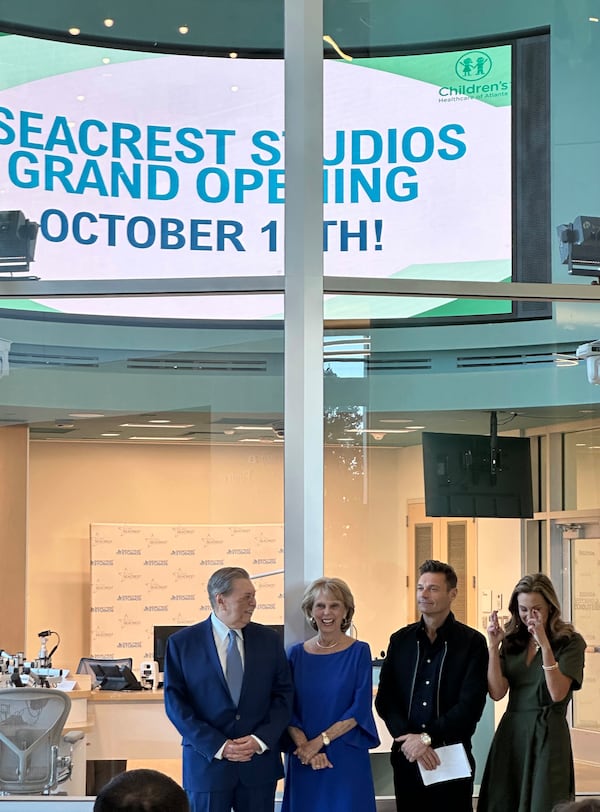 From left, Gary Seacrest, Connie Seacrest, Ryan Seacrest and Meredith Seacrest Leach at the opening of the new Seacrest Studios at the recently opened Arthur M. Blank children's hospital on Oct. 11, 2024. Rodney Ho/AJC