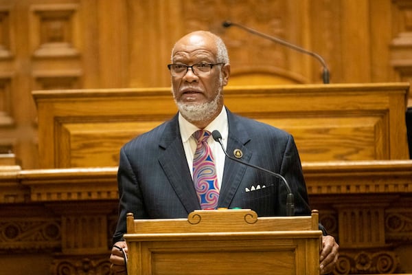 12/14/2020 —  Atlanta, Georgia —  Georgia Rep. Calvin Smyre (D-Columbus) speaks to members of Georgia’s Electoral College before they cast their ballots in the Georgia Senate Chambers at the Georgia State Capitol building in Atlanta, Monday, December 14, 2020.  (Alyssa Pointer / Alyssa.Pointer@ajc.com)