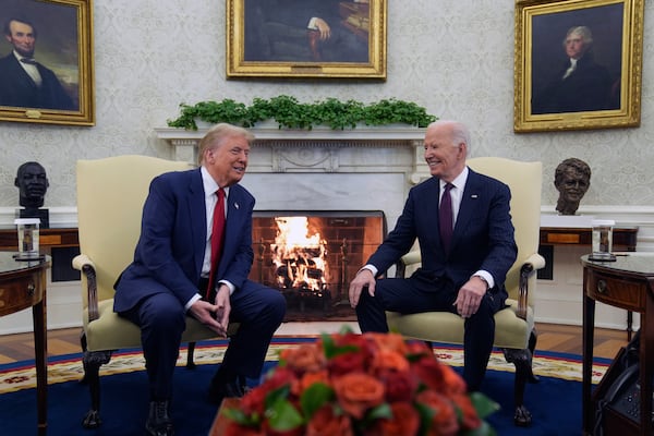 President Joe Biden meets with President-elect Donald Trump in the Oval Office of the White House, Wednesday, Nov. 13, 2024, in Washington. (AP Photo/Evan Vucci)