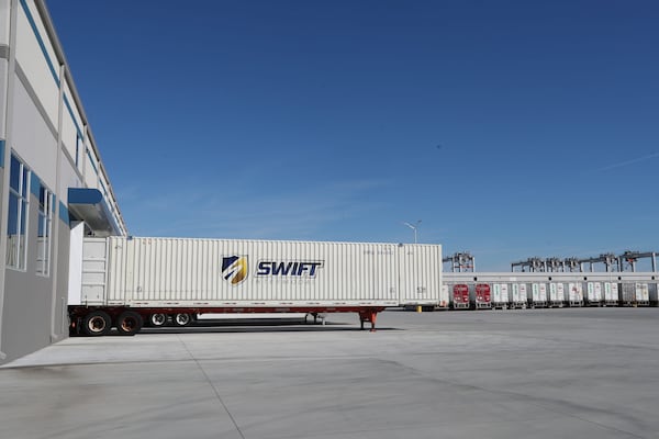 Trailers are lined up at bays ready to be loaded at the NFI Transload facility at the Georgia Ports Authority in Port Wentworth.