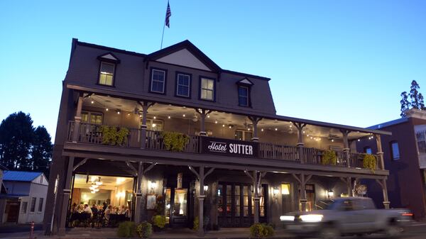 A balance of old and new greets the traveler to Main Street, where the Hotel Sutter offers gourmet dining in Sutter Creek, Calif., on August 21, 2014. After a day of wine tasting in nearby Amador&apos;s Shenandoah Valley, Hotel Sutter offers 21 guest rooms. (Susan Tripp Pollard/Bay Area News Group/TNS)