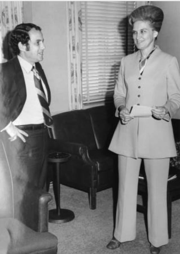 In October 1970, Sam Massell made history, announcing women could wear pants to work. He’s shown with Norma Day, his executive secretary at the time. (AJC archive photo: Charles Pugh)