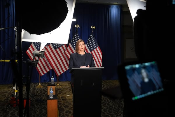 Sen. Elissa Slotkin, D-Mich., rehearses the Democratic response to President Donald Trump's address to a joint session of congress Tuesday, March 4, 2025, in Wyandotte, Mich. (AP Photo/Paul Sancya, Pool)