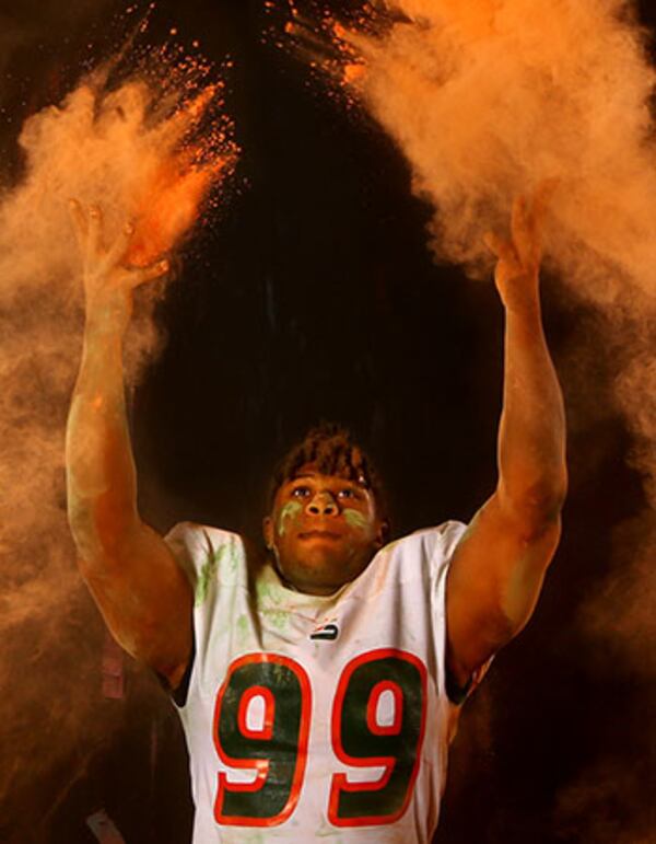 Stockbridge defensive end Charles Wiley. (Curtis Compton / AJC)