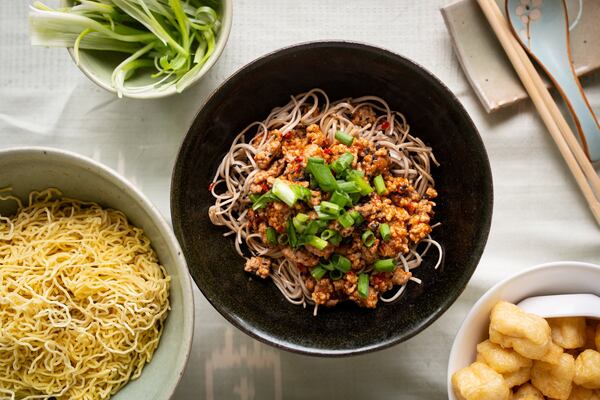 Mazesoba “soupless noodles” with soba noodles. CONTRIBUTED BY MIA YAKEL