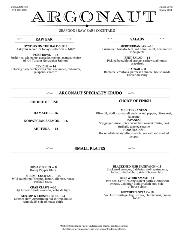 Argonaut Fish Bar menu