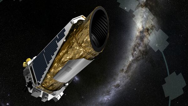 The artistic concept shows NASA's planet-hunting Kepler spacecraft operating in a mission profile called K2.