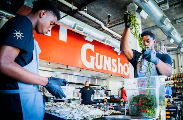 Café Momentum teamed up with Atlanta justice system-involved youth to prepare and serve a five-course meal during a pop-up a dinner at chef Kevin Gillespie’s restaurant Gunshow in Atlanta on June 11, 2024. / Courtesy of Stand Together photo by Gina K. Danals