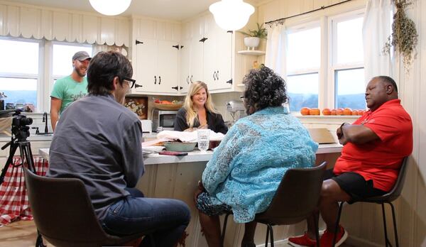 A still from the production of "Her Name was Hester," a film directed by Brian Campbell and set to run at the 2023 Macon Film Festival. Clockwise from left, Kim Severson of the New York Times, Director Brian Campbell, Stacie Marshall, Melvin Mosley and Betty Mosley.