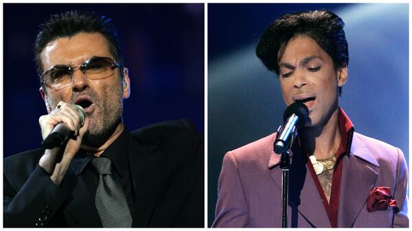 Late musicians George Michael (left) and Prince (right) will have tributes at the Grammys. (Photo by Getty Images, Vince Bucci/Getty Images)