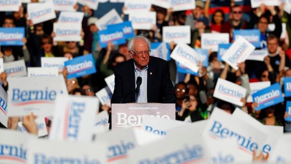 Democratic presidential candidate Sen. Bernie Sanders, I-Vt., speaks during a rally in Warren, Mich., Saturday, April 13, 2019.  