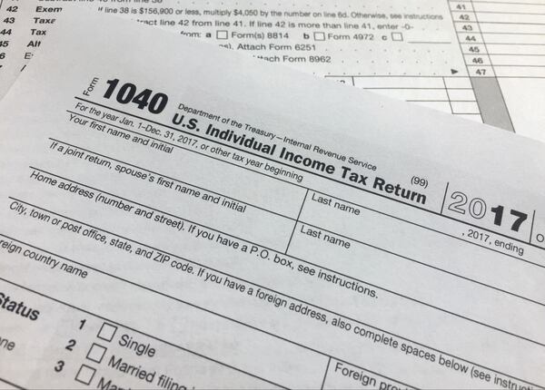 An IRS 1040 form, U.S. Individual Income Tax Return