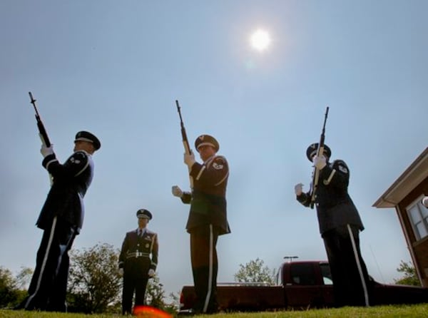 The 94th Airlift Wing Base Honor Guard from Dobbins Air Reserve Base fired the salute toward the end of the Smyrna ceremony.