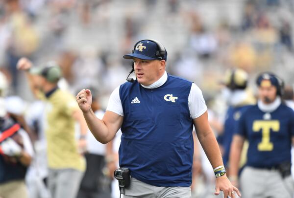 September 19, 2020 Atlanta - Georgia Tech's head coach Geoff Collins reacts during the second half of an NCAA college football game at Georgia Tech's Bobby Dodd Stadium in Atlanta on Saturday, September 19, 2020. UCF won 49-21 over the Georgia Tech. (Hyosub Shin / Hyosub.Shin@ajc.com)