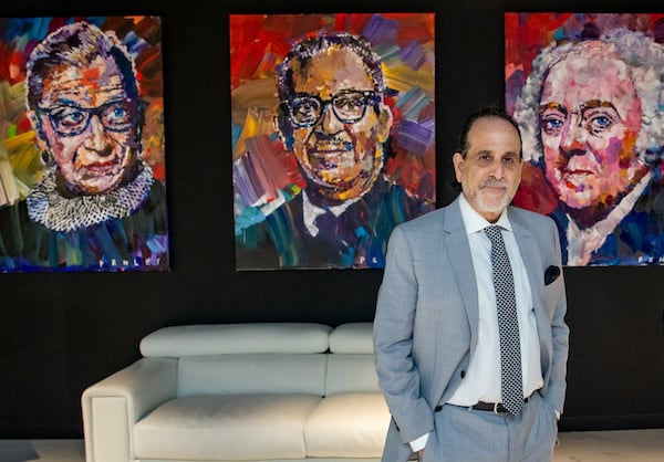 Attorneys Drew Findling, from left, and Marissa Goldberg are in the Findling Law Firm lobby in Buckhead on Wednesday, March 29, 2023.  (Jenni Girtman for The Atlanta Journal-Constitution)