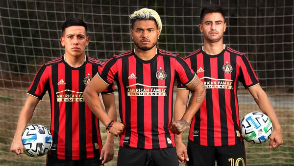 Atlanta United forward Ezequiel Barco (from left), forward Josef Martinez, and midfielder Pity Martinez pose for a portrait at the team training ground on Wednesday, Feb. 5, 2020, in Marietta. Curtis Compton ccompton@ajc.com