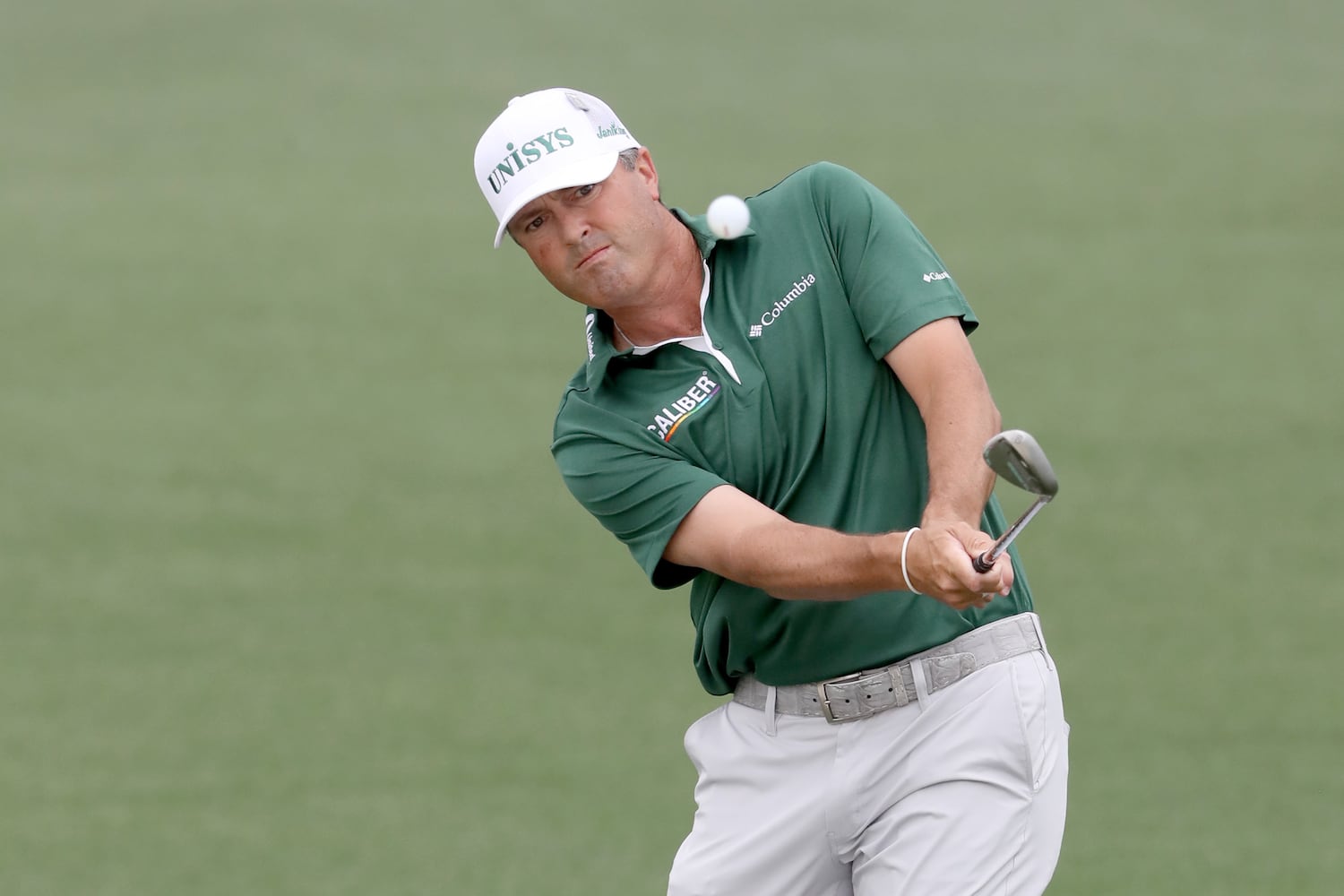 April 10, 2021, Augusta: Ryan Palmer chips to the second hole during the third round of the Masters at Augusta National Golf Club on Saturday, April 10, 2021, in Augusta. Curtis Compton/ccompton@ajc.com