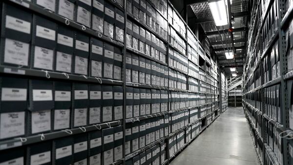 Boxes fill the shelves in the Documents Vault at the U.S. Holocaust Memorial Museum's David and Fela Shapell Family Collections, Conservation and Research Center in Bowie, Md., Monday, April 24, 2017. The Shapell Center is a new state-of-the-art facility that will house the collection of record of the Holocaust. (AP Photo/Carolyn Kaster)