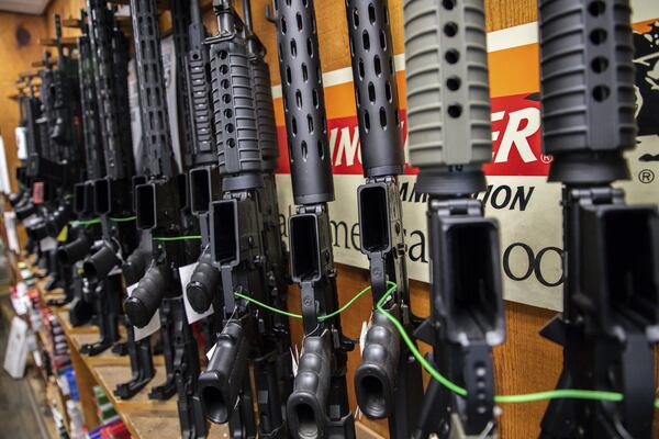 AR-15-style rifles are on display at Freddie Bear Sports gun shop in Tinley Park, Ill., on Aug. 8, 2019. (Zbigniew Bzdak/Chicago Tribune/TNS)