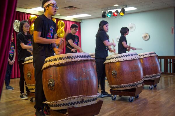 Drummers perform on the stage during the 2018 Atlanta Chinese Lunar New Year Festival in Chamblee, Ga., on Sunday, Feb. 18, 2018. 