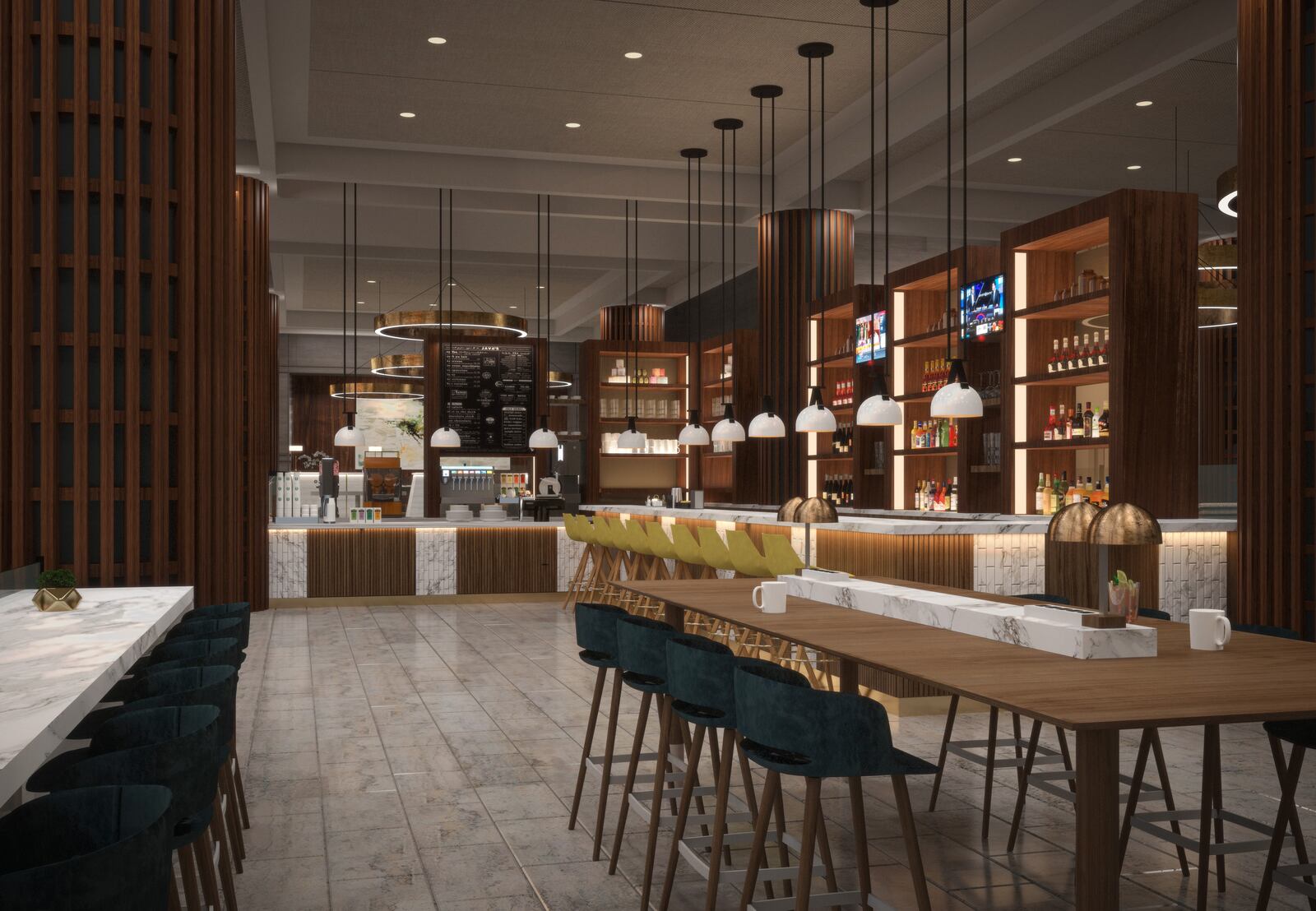 A rendering of the bar and lounge area. 