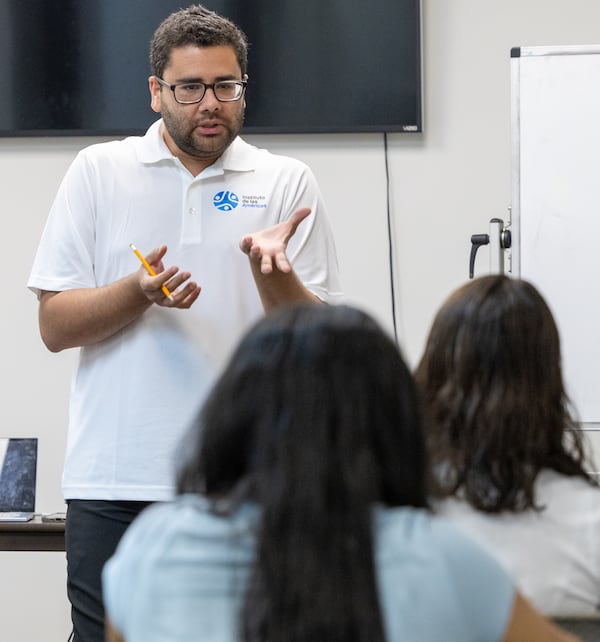 Miguel Hernandez Urbaneja teaches a class at the Institudo de Las Americas. He co-founded a language school for Latino immigrants to give them an affordable in-class opportunity to learn English. At Institudo de Las Americas, adults can learn to read and write English and how to navigate life in the ATL. Hernandez is from Venezuela and came to the United States on a Fulbright Scholarship for Georgia State University. He teaches at the language school along with his business partner and college roommate, Samuel McVay, who grew up in Johns Creek. PHIL SKINNER FOR THE ATLANTA JOURNAL-CONSTITUTION