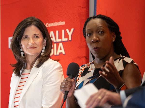 (Left to right): AJC political columnist Patricia Murphy and Washington bureau chief Tia Mitchell are guests today on the "Politically Georgia" show.