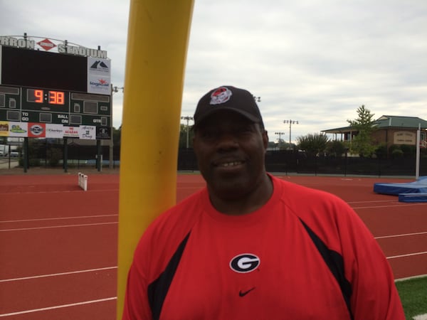 Former UGA offensive lineman Nat Hudson, who threw the key block on the Belue-to-Scott TD pass in 1980. (Steve Hummer/AJC)